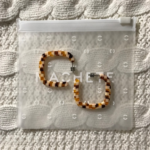 NWT Machete Midi Square Hoops in Tortoise Checker - Picture 3 of 4